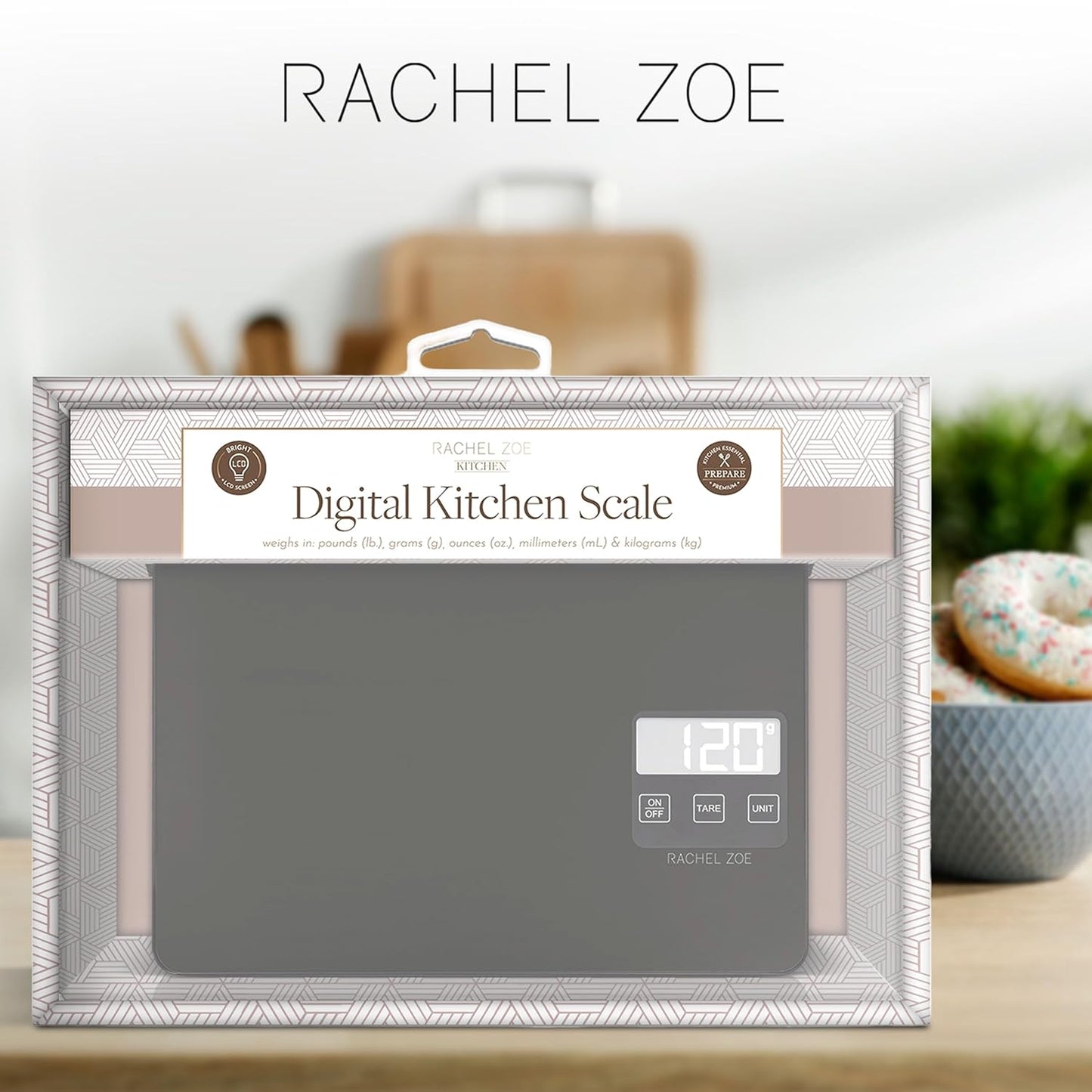 Rachel Zoe Digital Kitchen Food Scale with Non-Slip Base for Home and Kitchen, Measures in Pounds, Grams, Milliliters & Kilograms, Battery Operated Aluminum Electric Scale for Meals, Baking & Diets