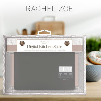 Rachel Zoe Digital Kitchen Food Scale with Non-Slip Base for Home and Kitchen, Measures in Pounds, Grams, Milliliters & Kilograms, Battery Operated Aluminum Electric Scale for Meals, Baking & Diets