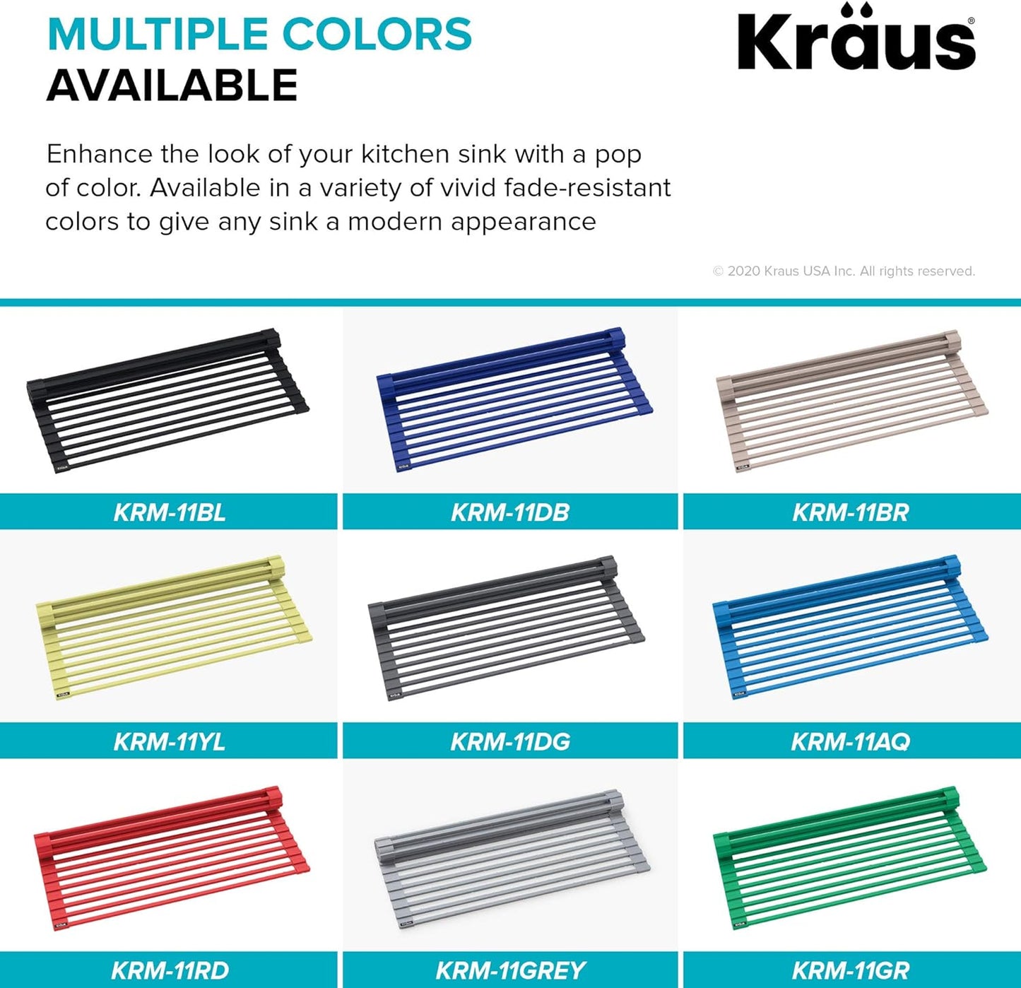 Kraus Multipurpose Workstation Sink Roll-Up Dish Drying Rack, Colander and Trivet in Dark Grey, KRM-11DG