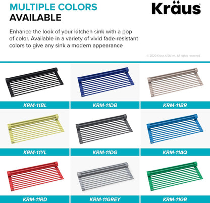 Kraus Multipurpose Workstation Sink Roll-Up Dish Drying Rack, Colander and Trivet in Dark Grey, KRM-11DG