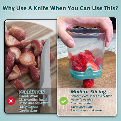 Strawberry Slicer Cup with Push Plate, Fruit Cutter Kitchen Gadget for Egg, Kiwi, Banana, Cucumber, Easy Fruit & Vegetable Slicer, Strawberry Cutter Tool for Quick Safe Cutting (Black)