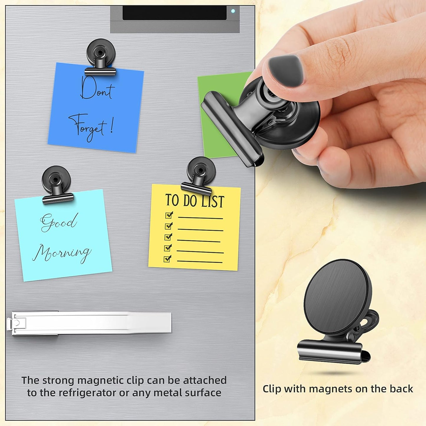 Grtard 12 Pack Magnetic Clips, Fridge Magnets Refrigerator Magnets, Strong Magnetic Clips Heavy Duty, Whiteboard Magnet Clip for Office Home Classroom Organization Kitchen Accessories(Black)