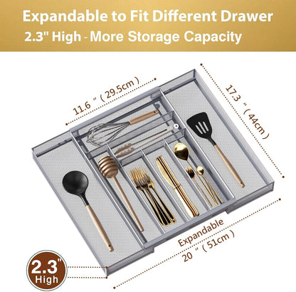 Sedegn Silverware Organizer Metal Mesh, Large Drawer Organizer, Utensil Cutlery Tray for kitchen drawers, Flatware Organizer with 6 Compartment, Black (11.3”*16“)