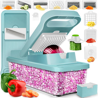 PrepNaturals Vegetable Chopper & Mandoline Slicer - 12 in 1, Blue/White