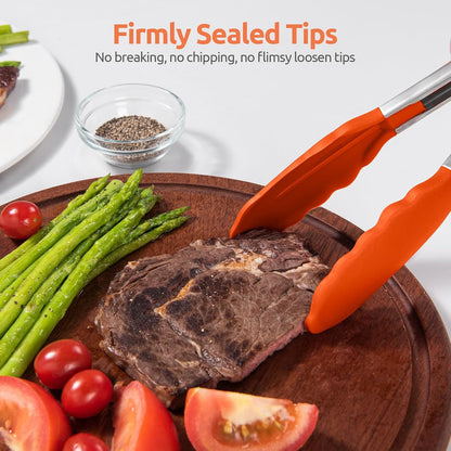 600ºF Heat Resistant Kitchen Tongs: U-Taste 9 inch Silicone Cooking Tong with Firm Sealed Non Stick Rubber Tips & Silicon Coated 18/8 Stainless Steel Handle & Smooth Locking for Serving Salad (Black)