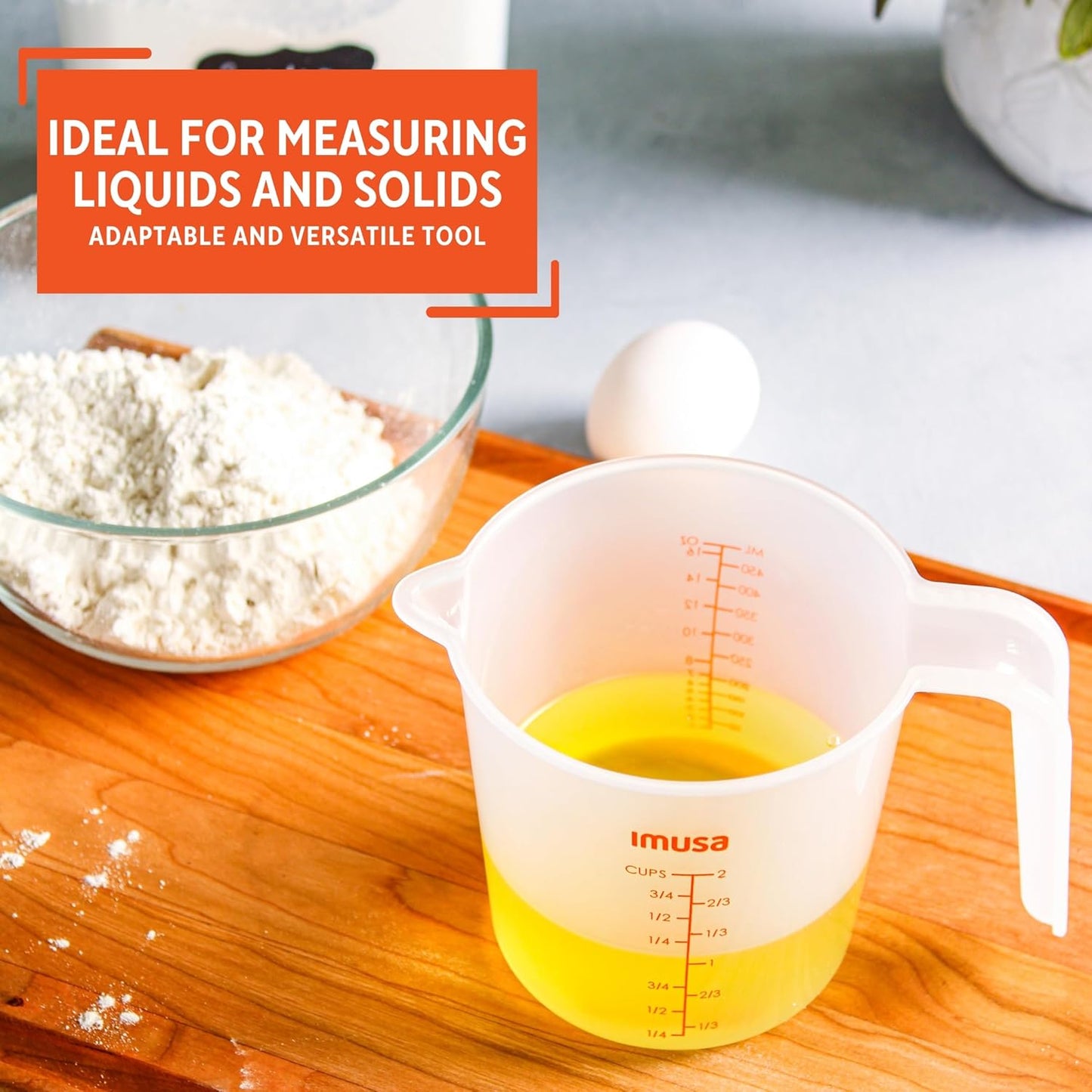 IMUSA Plastic Measuring Cups Set of 3/1,2 & 4 Cup with Easy Pour Spout & Red Indicators, Nesting Liquid and Dry Measuring Cups for Cooking & Baking