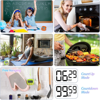 Weewooday 24 Pcs Small Digital Kitchen Timer Magnetic Back and Switch Minute Second Count up Countdown Big LCD Display Loud Alarm for Teacher Cooking Baking (Colorful)