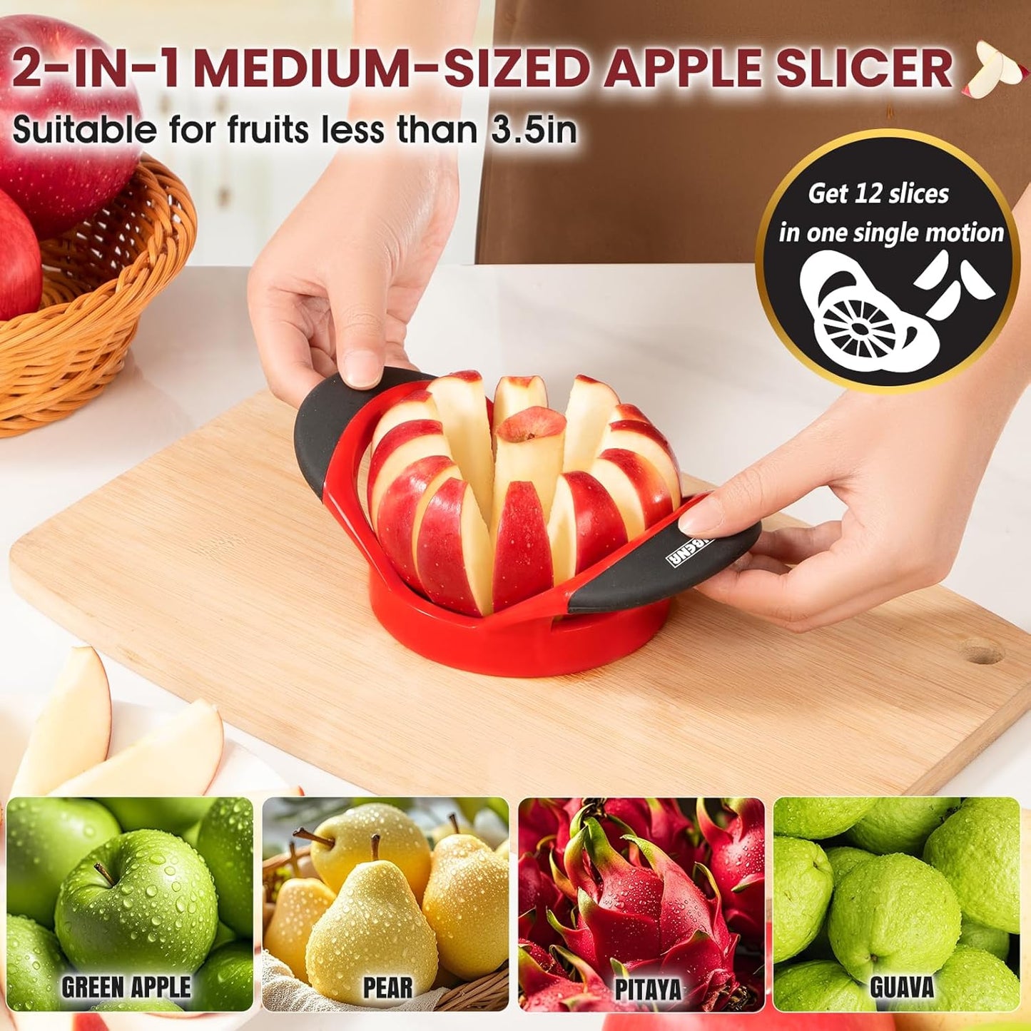 SCHVUBENR 3.5 Inch Apple Slicer with 12 Sharp Blades - Professional Apple Cutter - Stainless Steel Apple Corer - Super Sharp Apple Slicer and Corer - Slice Apple with Ease(Black)
