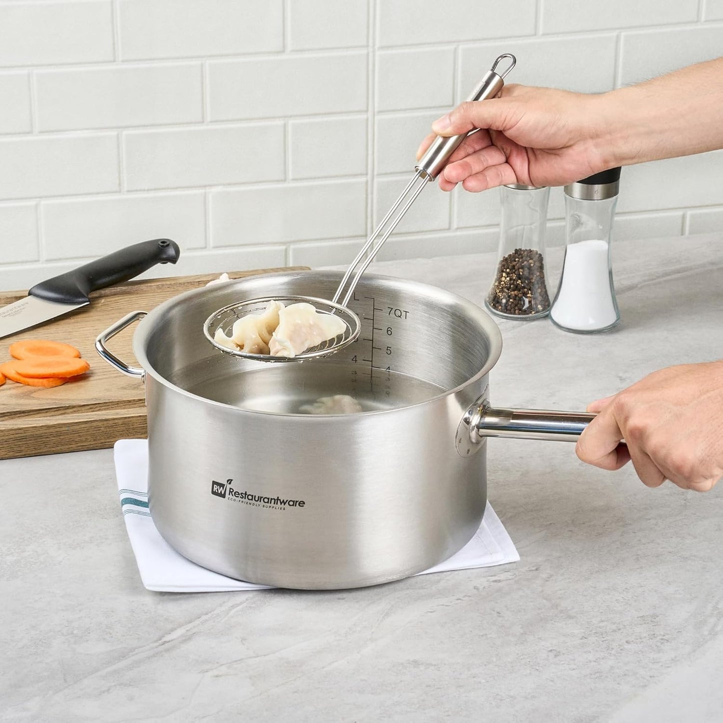 Restaurantware Stainless Steel Skimmer Spoon - German Standard Spoon Spider Strainer, Ergonomic Handle, Dishwasher Safe, Heat Resistant - Slotted Skimmer Colander for Cooking, Frying