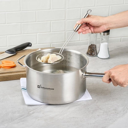 Restaurantware Stainless Steel Skimmer Spoon - German Standard Spoon Spider Strainer, Ergonomic Handle, Dishwasher Safe, Heat Resistant - Slotted Skimmer Colander for Cooking, Frying