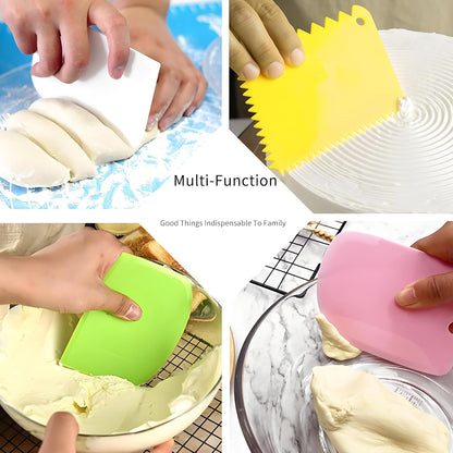 Cake Scraper Smoother Set and Sculpting & Modeling Tools, Cake Dough Flexible Spatula for Kitchen & Dining, 4 Pcs, White