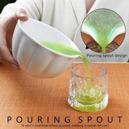 Artcome 4 Pcs Japanese Matcha Tea Set - Matcha Bowl with Pouring Spout, Matcha Whisk, Tea Scoop, Whisk Holder, Handmade Matcha Ceremony Kit For Japanese Tea Ceremony, Rose