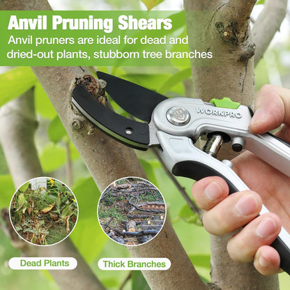 WORKPRO Garden Pruning Shears 2 Pack, 8" Bypass Pruning Shears and 6.25" Straight Garden Scissors, Premium Plant Shears, Garden Clippers Hand Tools for Cutting Flowers, Trimming Plants, Picking Fruits