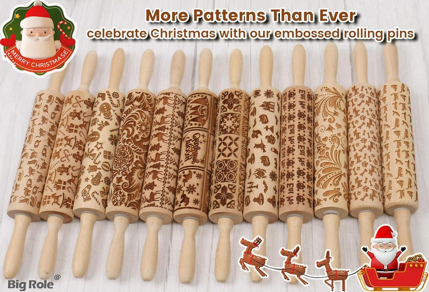 Floral Vine Embossed Rolling Pins for Cookies, Wooden Engraved Rolling Pins for Baking, Embossing Rolling Pins with Designs, Patterned Rolling Pin Decorative Springerle Mold Stamp Clay Pattern Roller