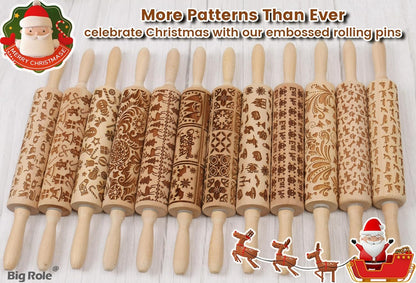 Floral Vine Embossed Rolling Pins for Cookies, Wooden Engraved Rolling Pins for Baking, Embossing Rolling Pins with Designs, Patterned Rolling Pin Decorative Springerle Mold Stamp Clay Pattern Roller