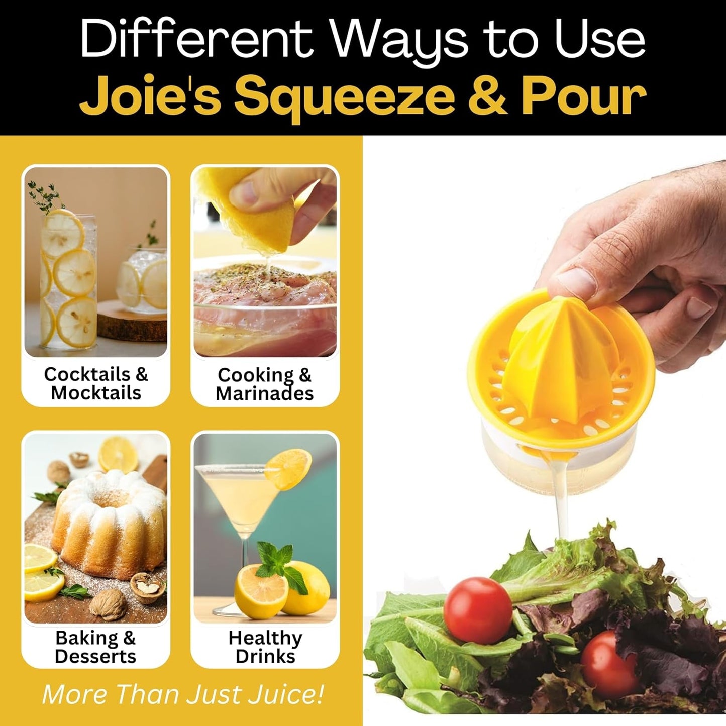 Joie Lemon and Lime Small Hand Juicer and Reamer, Built-In Measuring Cup, 1oz/30ml, Easy to Strain, Stores Leftover Juice, BPA-Free, Dishwasher Safe