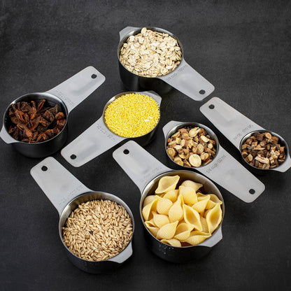 13-piece Measuring Cups and Spoons Set, 18/8 Stainless Steel Heavy Duty Ergonomic Handle with Ring Connector, Silver