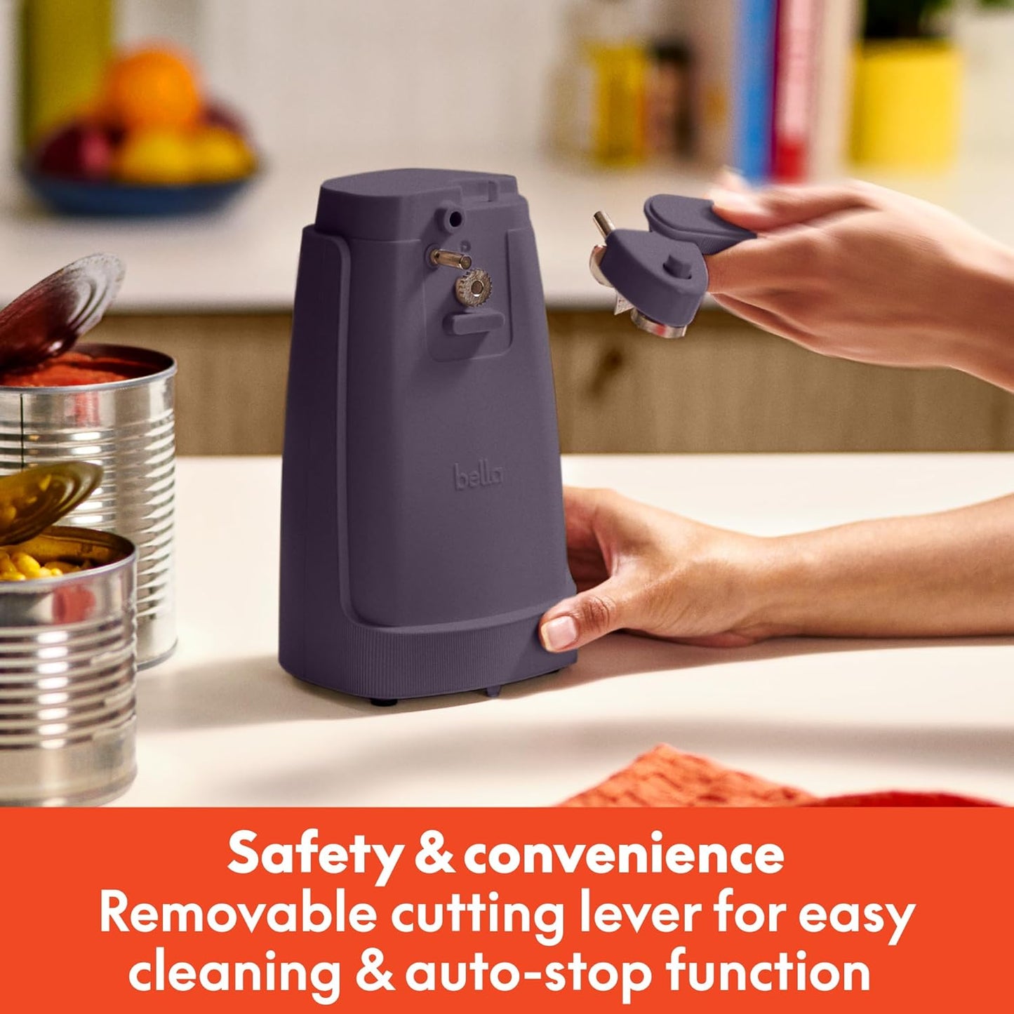 bella Electric Can Opener and Knife Sharpener, Removable Cutting Lever, Cord Storage, Stainless Steel Blade, Sage