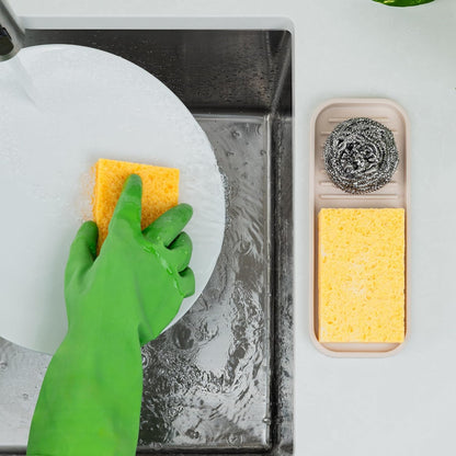 Zulay Kitchen (9x3.5in Sponge Holder for Kitchen Sink - Flexible Heavy-duty Multipurpose Sink Caddy - Counter Organizer for Kitchen, Bathroom, Makeup, Trinkets & More! (Grey)