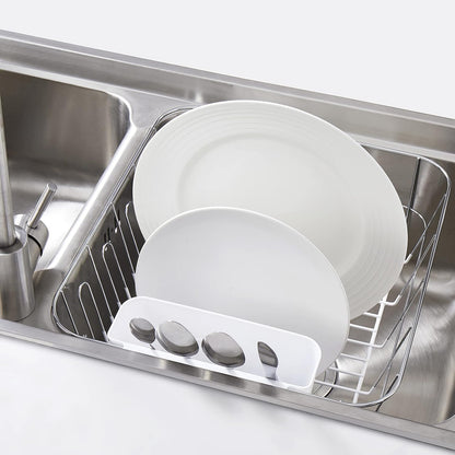 Dish Drying Rack & Cutlery Holder 2 Piece Set - Compact Sink-Fitting Dish Drainer with Rubberized Undercoating, Space-Saving Kitchen Organizer for Plates, Cups, Bowls & Utensils in Sink, Silver