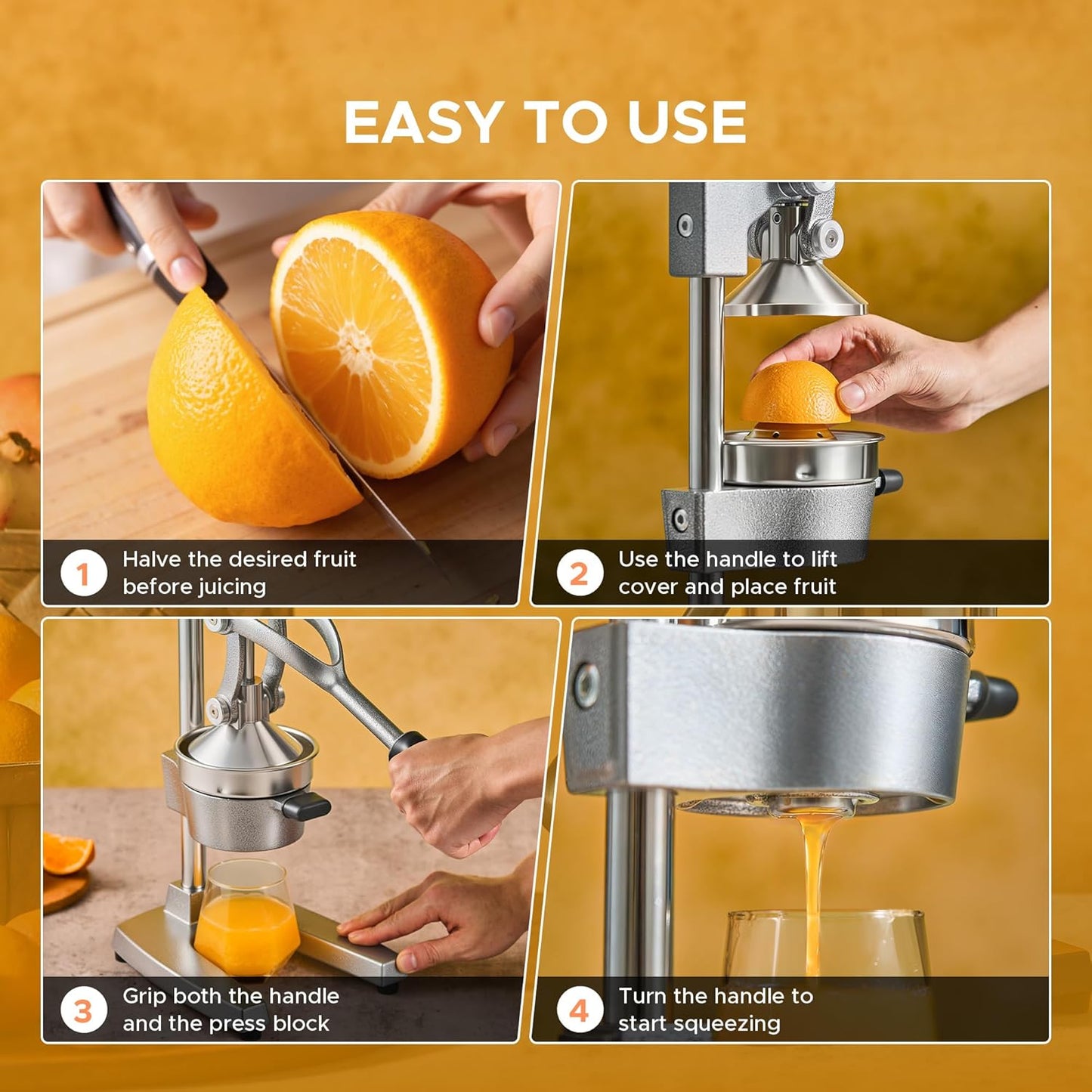 CO-Z Manual Citrus Juicer, Commercial Grade Cast Iron Orange Juicer, Professional Heavy Duty Juice Press with Removable Strainer, Manual Juice Extractor for Orange Lemon Pomegranate Citrus, Black