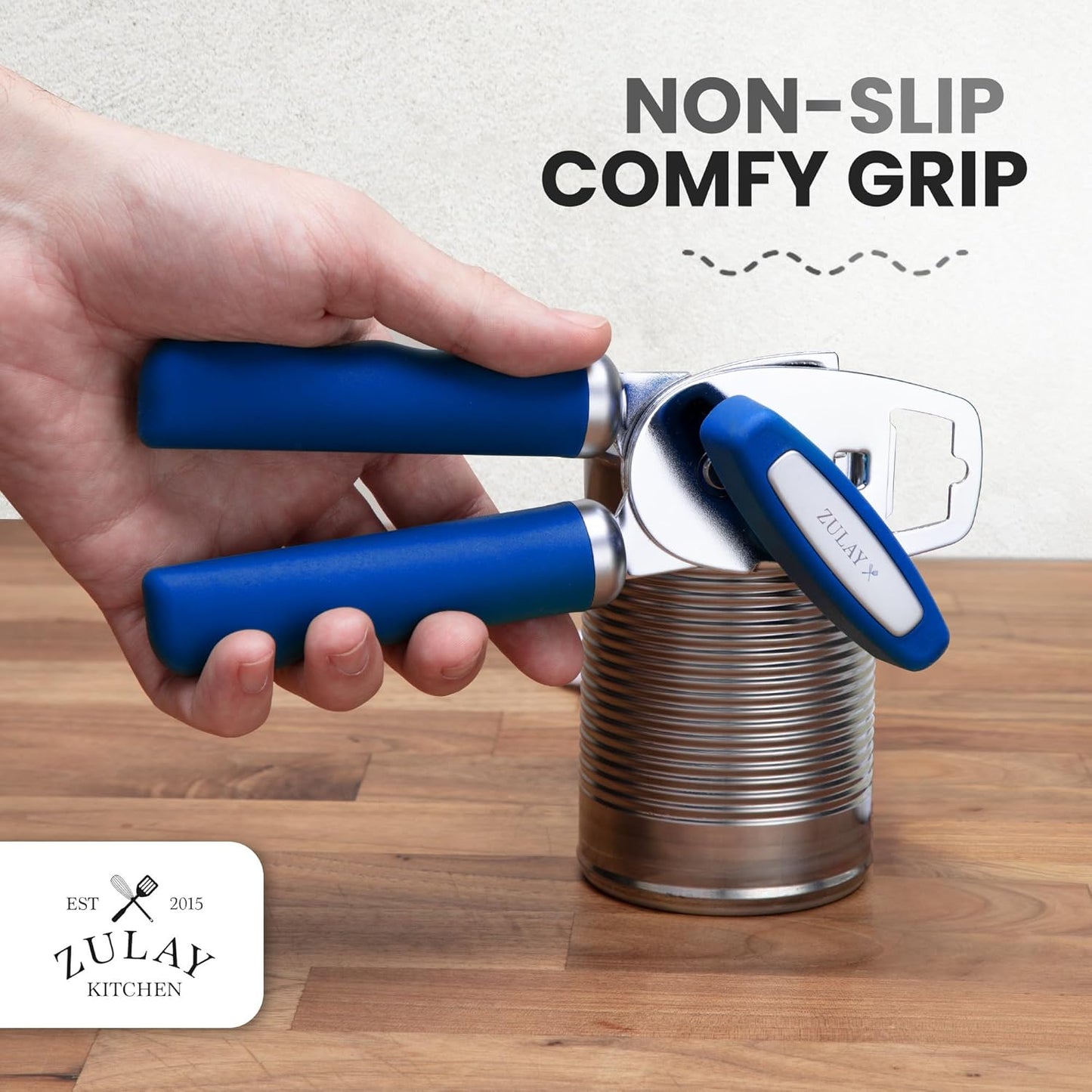 Zulay Kitchen Heavy Duty Stainless Steel Can Opener Manual with Bottle Opener - Rust Proof Manual Can Opener With Turn Knob & Comfy Soft Grip Handles - Cherry Red - Colors A