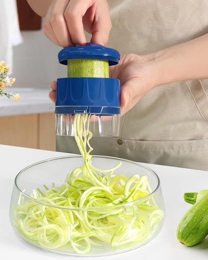LHS Vegetable Spiralizer 3-in-1, Zucchini Spiralizer Noodle Maker, Adjustable Food-Grade Stainless Steel Blade, Zoodle Maker for Zucchini, Cucumber, Carrot, Veggie Pasta, Low-Carb Meals (Blue)