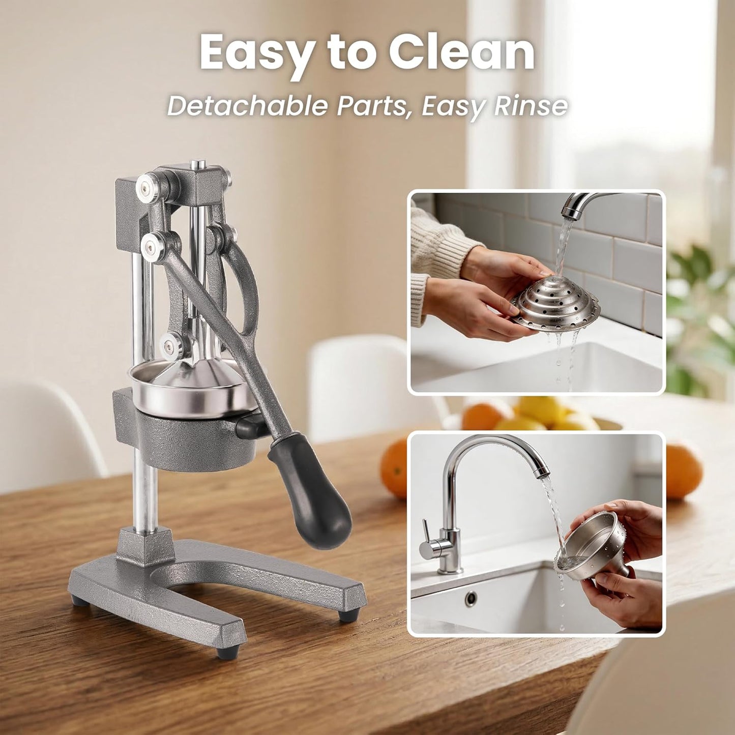 Cast Iron Juicer Manual Hand Press Squeezer for Citrus & Pomegranate – Easy to Clean Metal Juice Press with Stainless Steel Bowl, Ideal for Home Cooks, Health Enthusiasts, and Bartenders