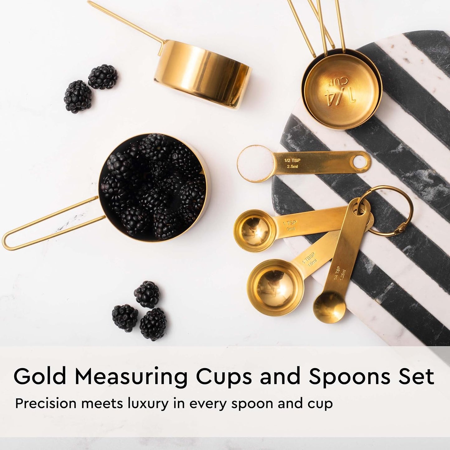 Gold Cooking Utensils with Measuring Cups and Spoons Set - 13-Piece Luxury Gold Kitchen Accessories Includes Metal Measuring Cups and Spoons for Baking, Cooking, and Elegant Kitchen Decor