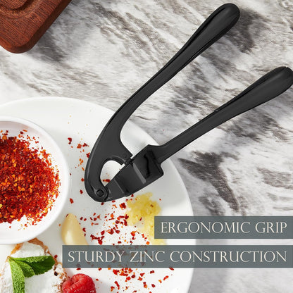 Kitessensu High Effective Garlic Press With Studs, Heavy Duty Garlic Mincer, Easy to Squeeze and Clean, Rust Proof, Ginger Crusher- Imperial Silver