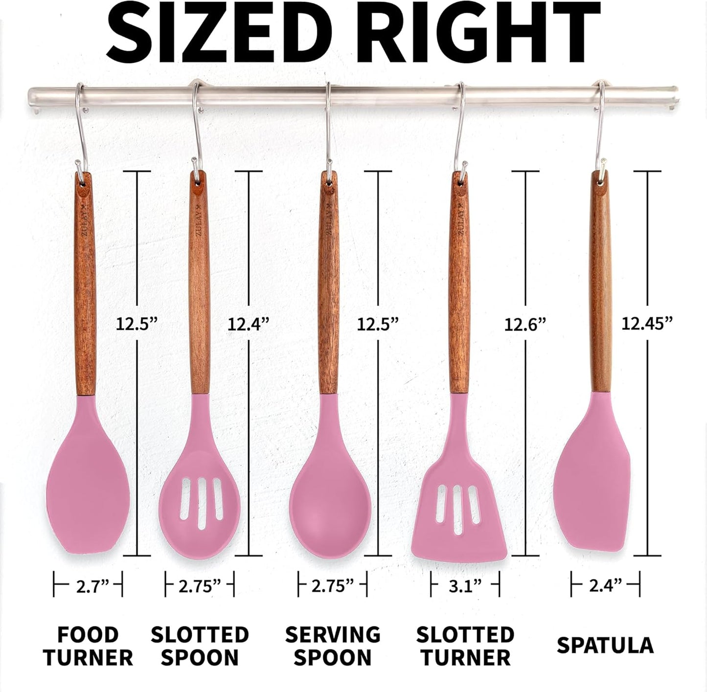 Zulay Kitchen Utensils Set Non-Stick Silicone Cooking Utensils Set with Authentic Acacia Wood Handles - 5 Piece Silicone Utensil Set - Kitchen Utensils Set with 464°F Heat Resistance - Gray