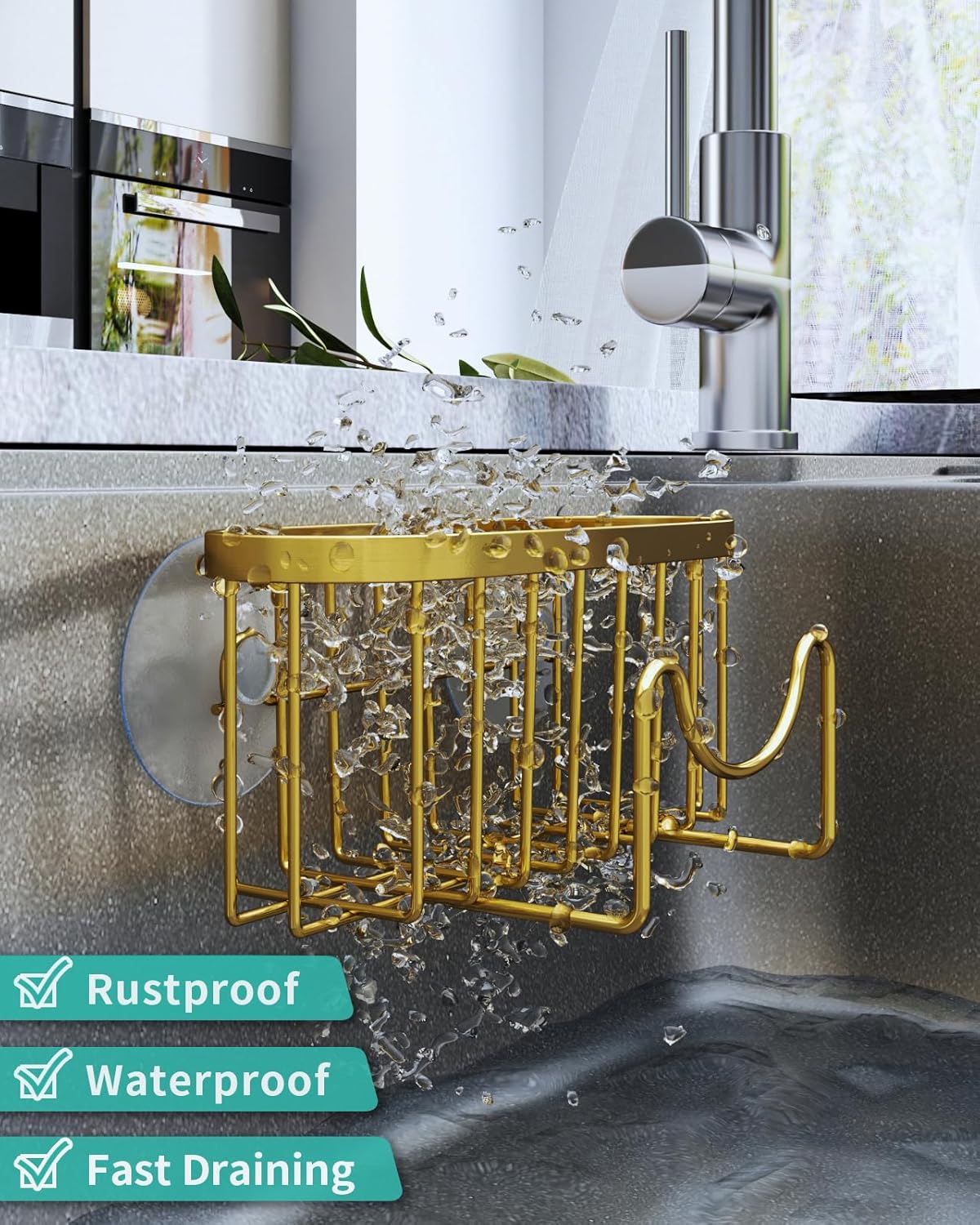 HapiRm Multifunctional Sponge Holder with Unique M-Shaped, 2 Installation Methods Kitchen Sink Caddy Organizer, Rustproof Stainless Steel Kitchen Organizers and Storage Essentials - Black