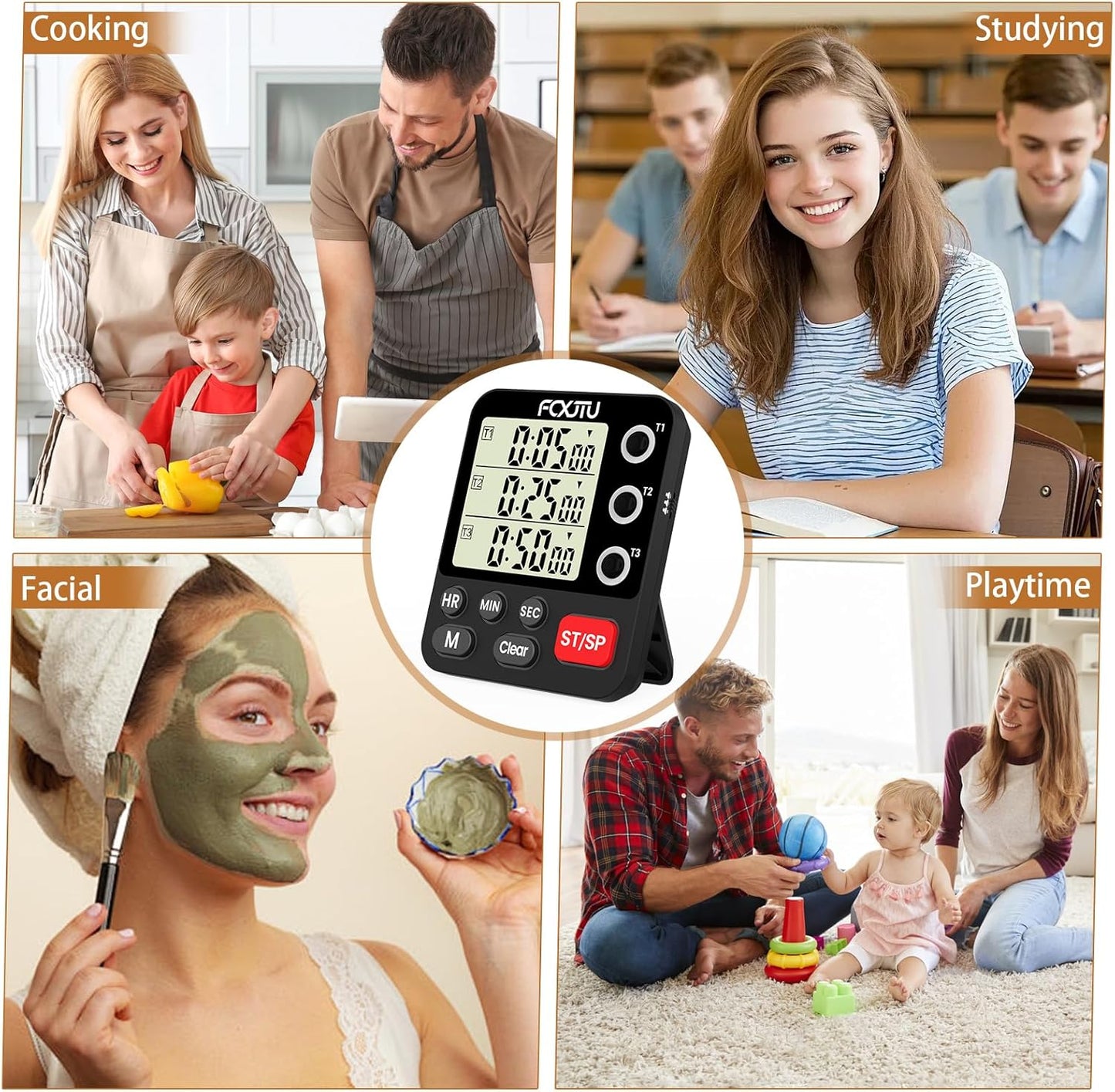 Digital Dual Triple Kitchen Timer, 3 Channels Magnetic Countdown Stopwatch Timer for Cooking, Loud Alarm Large Display Multi Food Memory Timer for Seniors & Teachers Battery Included (Blue)