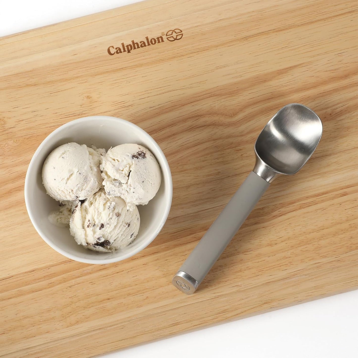 Calphalon Cookie Scoop, Stainless Steel Trigger Scoop for Cookie Dough, Ice Cream & Batter, Portion Control Kitchen Scoop with Release Mechanism, Taupe