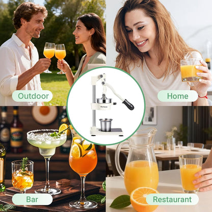 Cast Iron Juicer, 17"Tall & Sturdy Flat Base | Heavy-Duty Manual Hand Press Juicer For Orange Lemon Lime Pomegranate & Citrus, Orange Squeezer, Stainless Steel Cup, Easy to Clean, Black