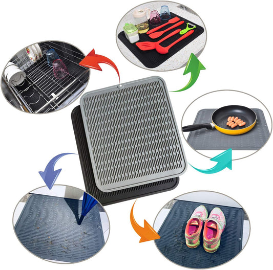 Extra Large Silicone Trivet Heat Resistant Mat 18'' x 16'' set of 2 Dish Drying Mats kitchen Counter Rack Sink Drainer Pad Hot Pot Trivet Dishwasher Safe (grey)