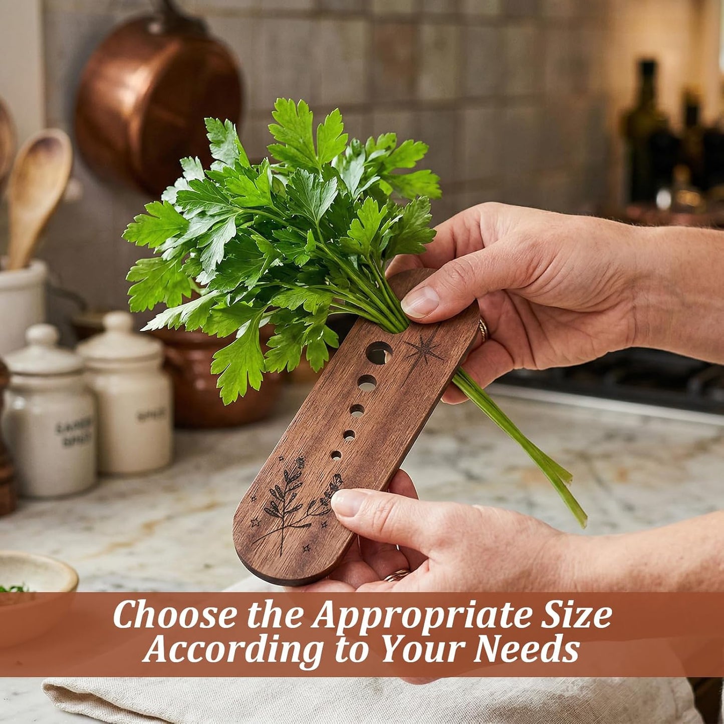 Elegaperma Herb's Stripper Tool, Ergonomic Pottery Herb's Stripping Bowl Design with Multi-Holes, Wooden Herb's Stripper for Cilantro, Mint Leaves and Kitchen Preparation