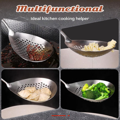 MARTE Skimmer Slotted Spoon Set of 4 - Kitchen Pasta Strainer Spoon - Spider Strainer Skimmer Ladle Spoon with Holder for Cooking and Frying Food, Spaghetti, Vegetable, Dumpling - 14.8In,16.5In,17In
