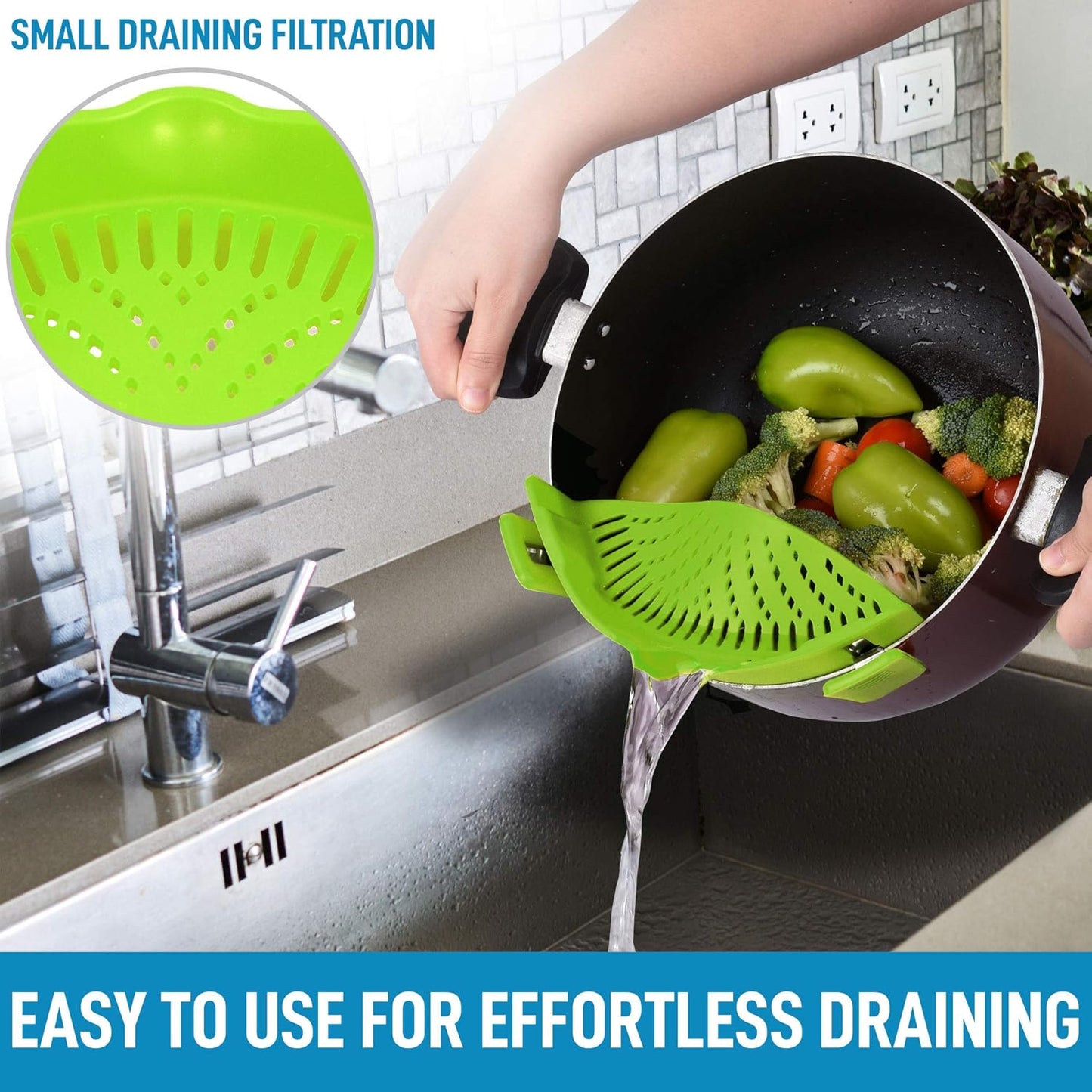 Zulay Silicone Pot Strainer - Adjustable Snap On Strainer For Most Pans & Pots - Food Grade, Heat Resistant, Colander For Draining Pasta, Fruits & Vegetables (Orange)