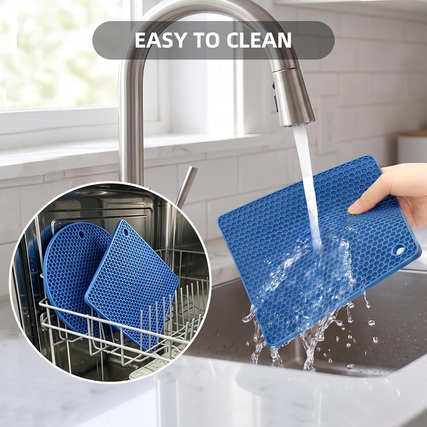 TWTLi Silicone Trivets for Hot Dishes, Set of 4 Trivet Mats, Heat Resistant Hot Pads for Kitchen Countertops, Non-Slip Honeycomb Pot Holders & Counter Protectors for Hot Pots & Pans (Black)