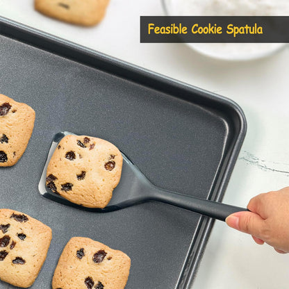Large Size Silicone Spatula Set, 600°F Heat Resistant Silicone Spatula Turner Flipper for Cooking, Non Stick and Non Scratch Kitchen Utensils for Eggs & Pancakes, 2-Pack, Black