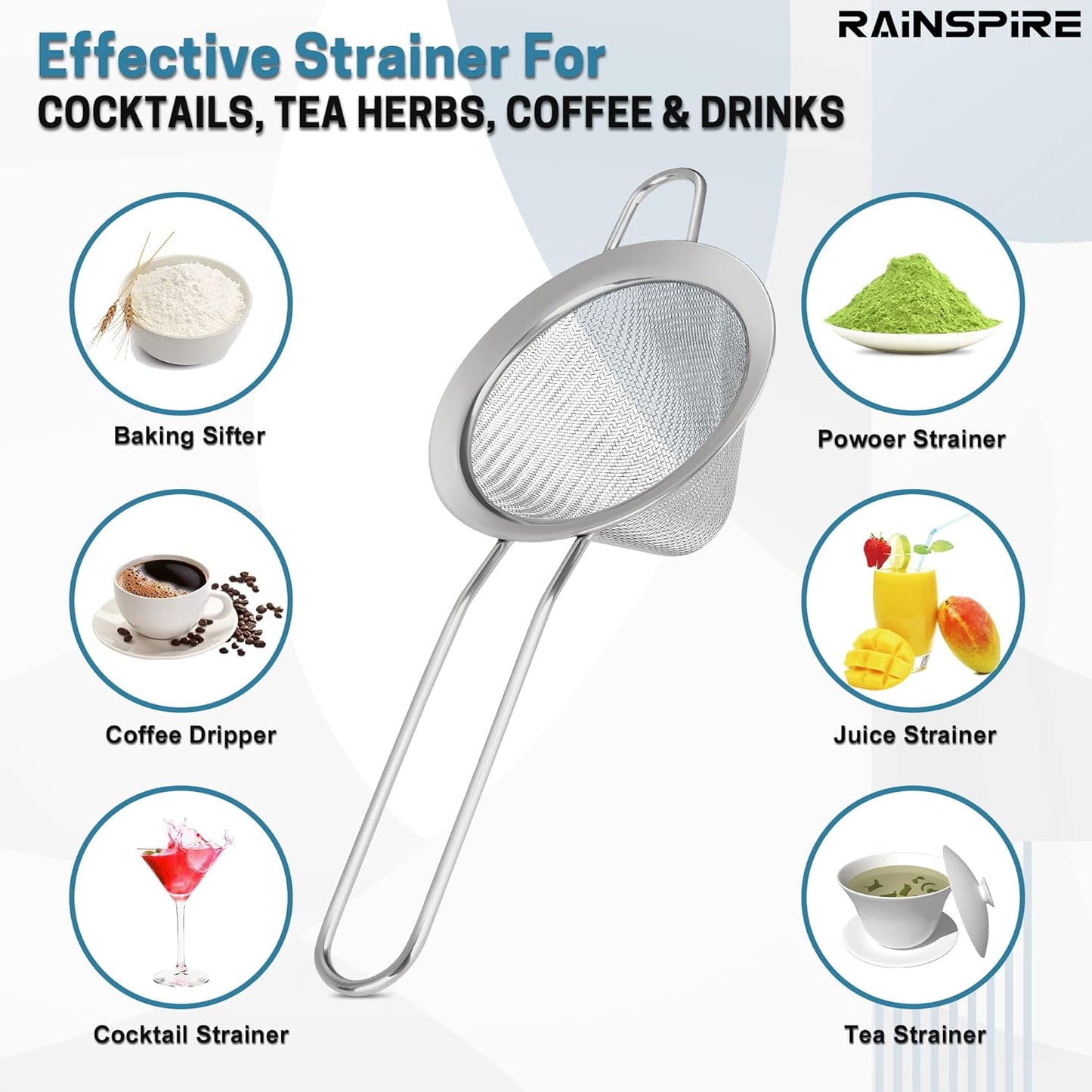 Upgraded 3.3" 304 Stainless Steel Fine Mesh Strainers for Kitchen, Cocktail Strainer Tea Coffee Juice Strainer Food Strainer Mini Sieve Strainer, Silver