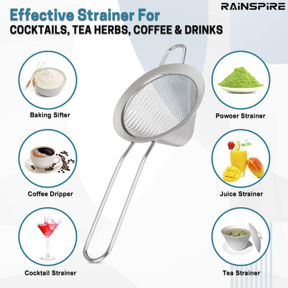 Upgraded 3.3" 304 Stainless Steel Fine Mesh Strainers for Kitchen, Cocktail Strainer Tea Coffee Juice Strainer Food Strainer Mini Sieve Strainer, Silver