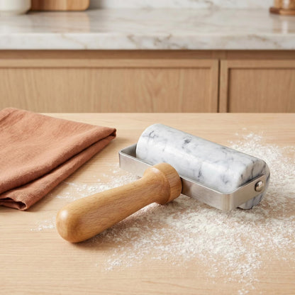 Hiceeden Marble Pizza Dough Roller, Non-Stick Pastry Rolling Pin with Wooden Handle, Small T-Type Roller Tool for Baking Tortilla, Pizza, Pie, Bread, Cookies
