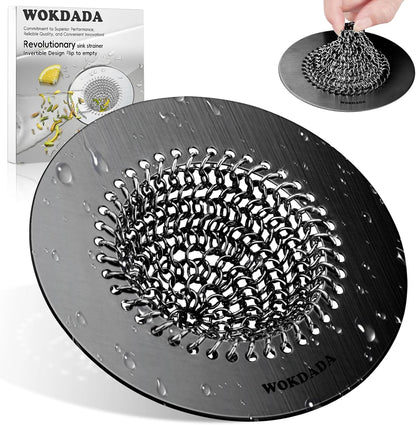 Wokdada Sink Drain Strainer, Reversible No Clog Mesh Kitchen Sink Drain Strainer, 304 Stainless Steel & Rust-Proof/Masterfully Handcrafted, Easy Clean, Dishwasher Safe, Fits Standard Sink Drain