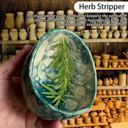 Pottery Herb Stripper Bowl, Herb Stripper Bowl Ceramic (Blue)