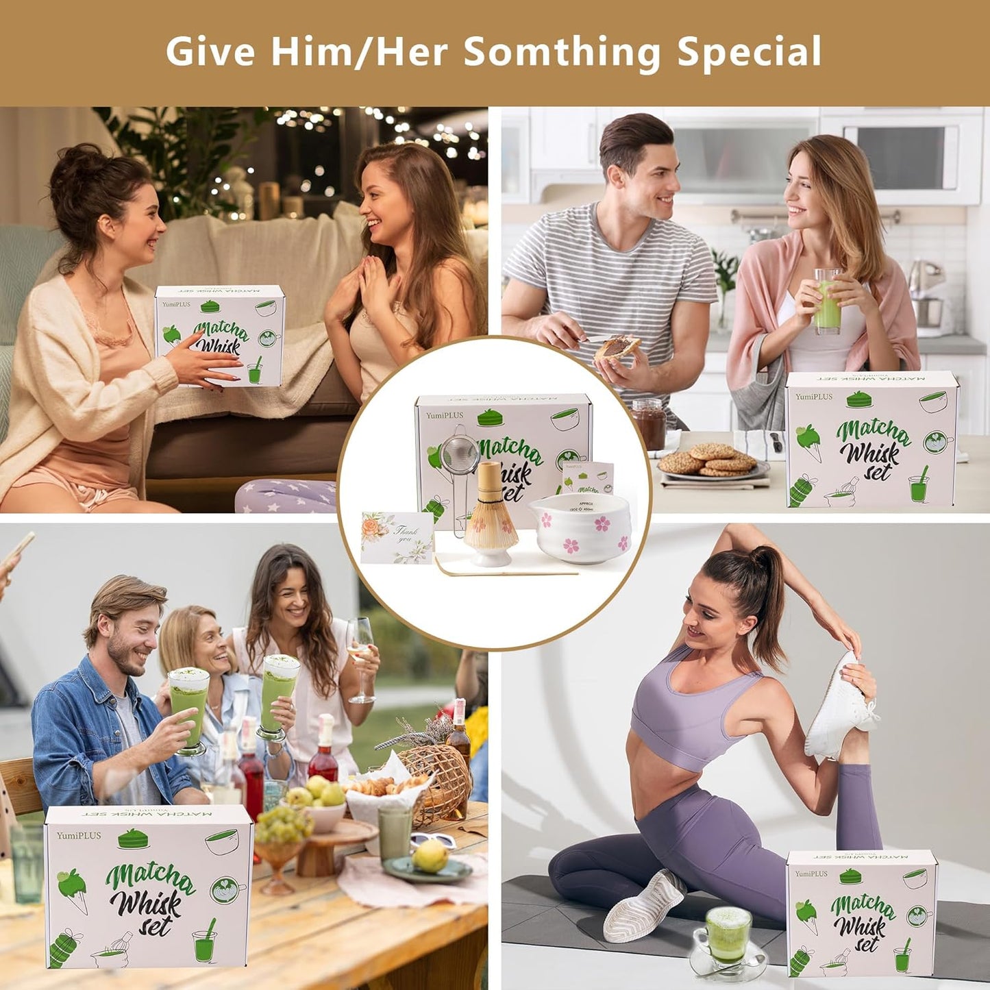 5pcs Premium Matcha Set,Ceramic Bowl with Spout and Bamboo Whisk set, Ceremonical Matcha Kit for breakfast/latte,Tea Starter Making Kit,Unique Matcha Gift set (pink love)