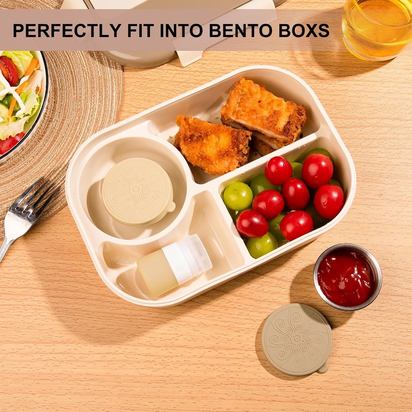 MICEBAY 8-Pack Salad Dressing Container To Go, 2-oz Silicone Small Condiment Squeeze Bottles and 1.6 oz Stainless Steel Sauce Containers Cups, Leakproof Condiment Containers with Lids for Lunch Box
