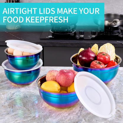 4 Piece Gold Mixing Bowls With Lids for Kitchen, Stainless Steel Set Ideal for Baking, Prepping, Cooking and Serving Food, Nesting Metal Bowls for Space Saving Storage