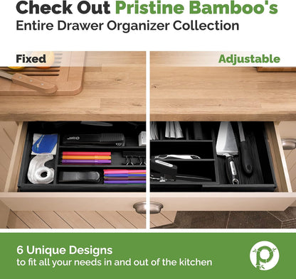 Pristine Bamboo Silverware Organizer - Small Extra-Deep Wooden Kitchen Drawer Organizer Divider for Spoons, Forks, Knives & Cutleries - 5 Slots